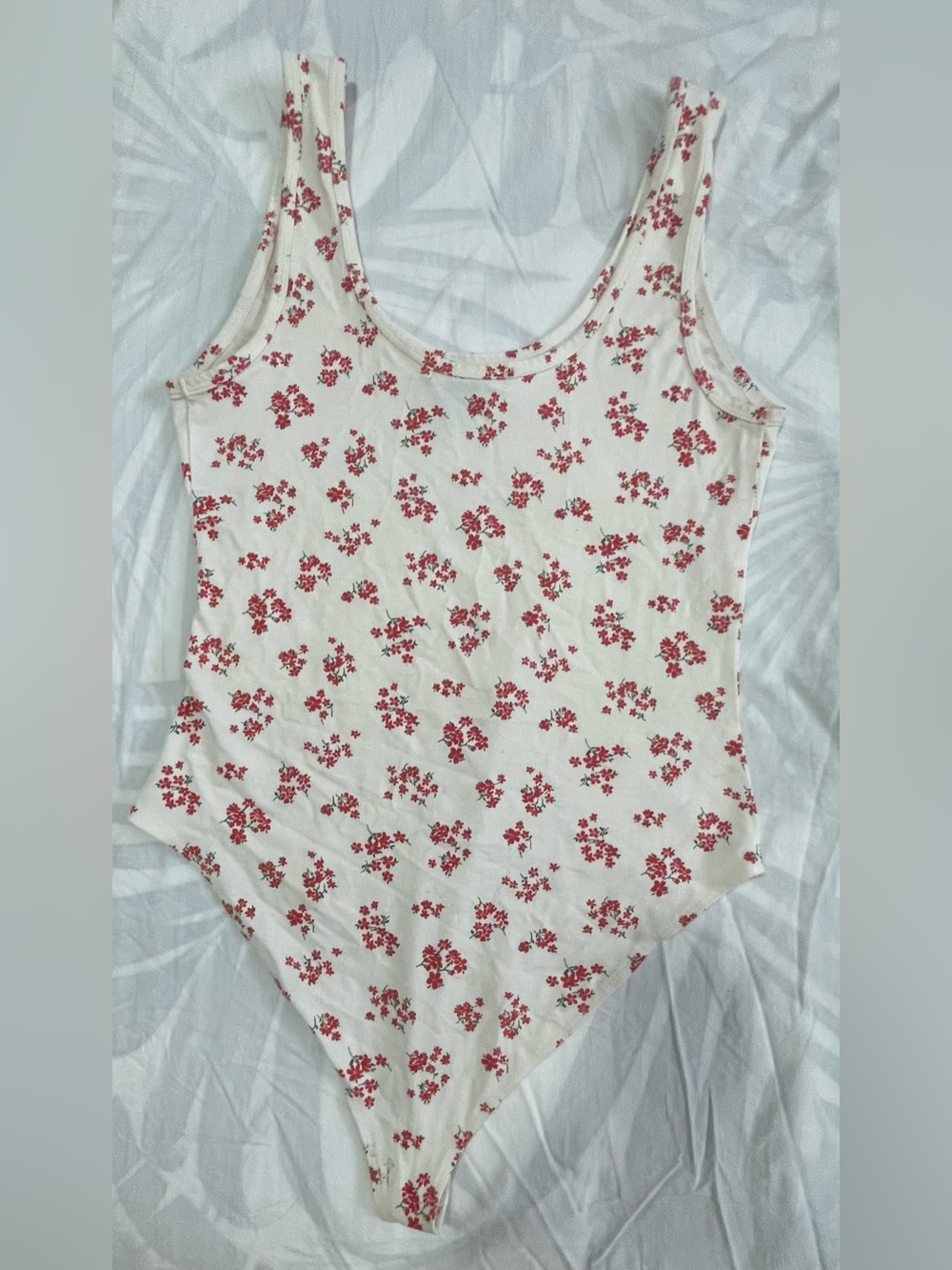 Forever 21 Cream Tank Bodysuit with Red Floral Print